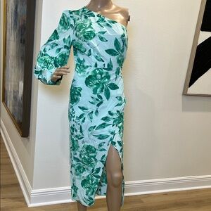 NWOT Floral One-Shoulder Green Dress